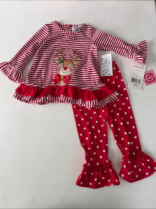 Rare Editions Other - Rare Editions Striped Reindeer Ruffle Set